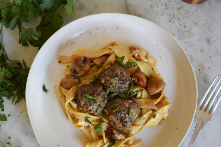 Meatballs with Mushrooms and Cream Sauce - abagofflour.com -2