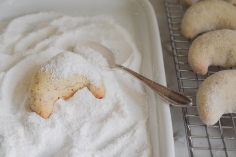 Vanilla Almond Crescent Cookies | abagofflour.com