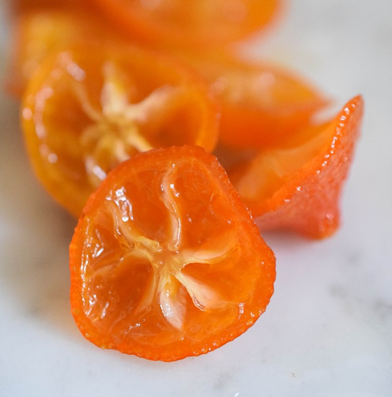 Meyer Lemon Cheesecake with Candied Kumquats | abagofflour.com