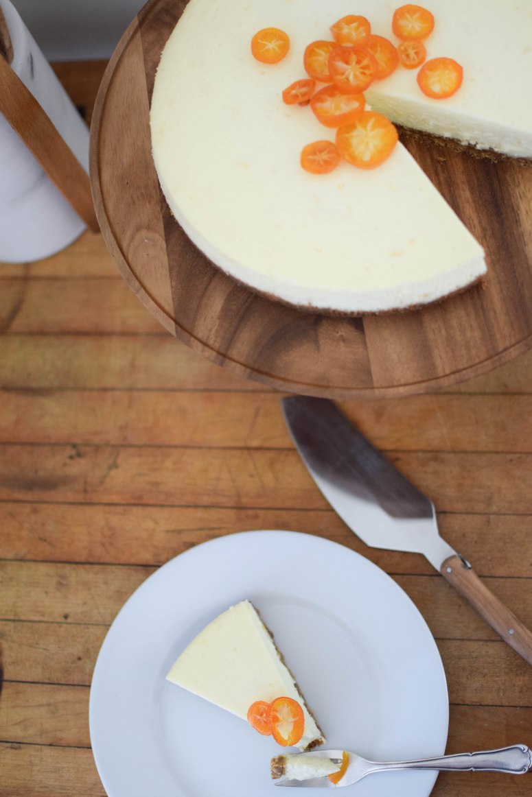 Meyer Lemon Cheesecake with Candied Kumquats | abagofflour.com