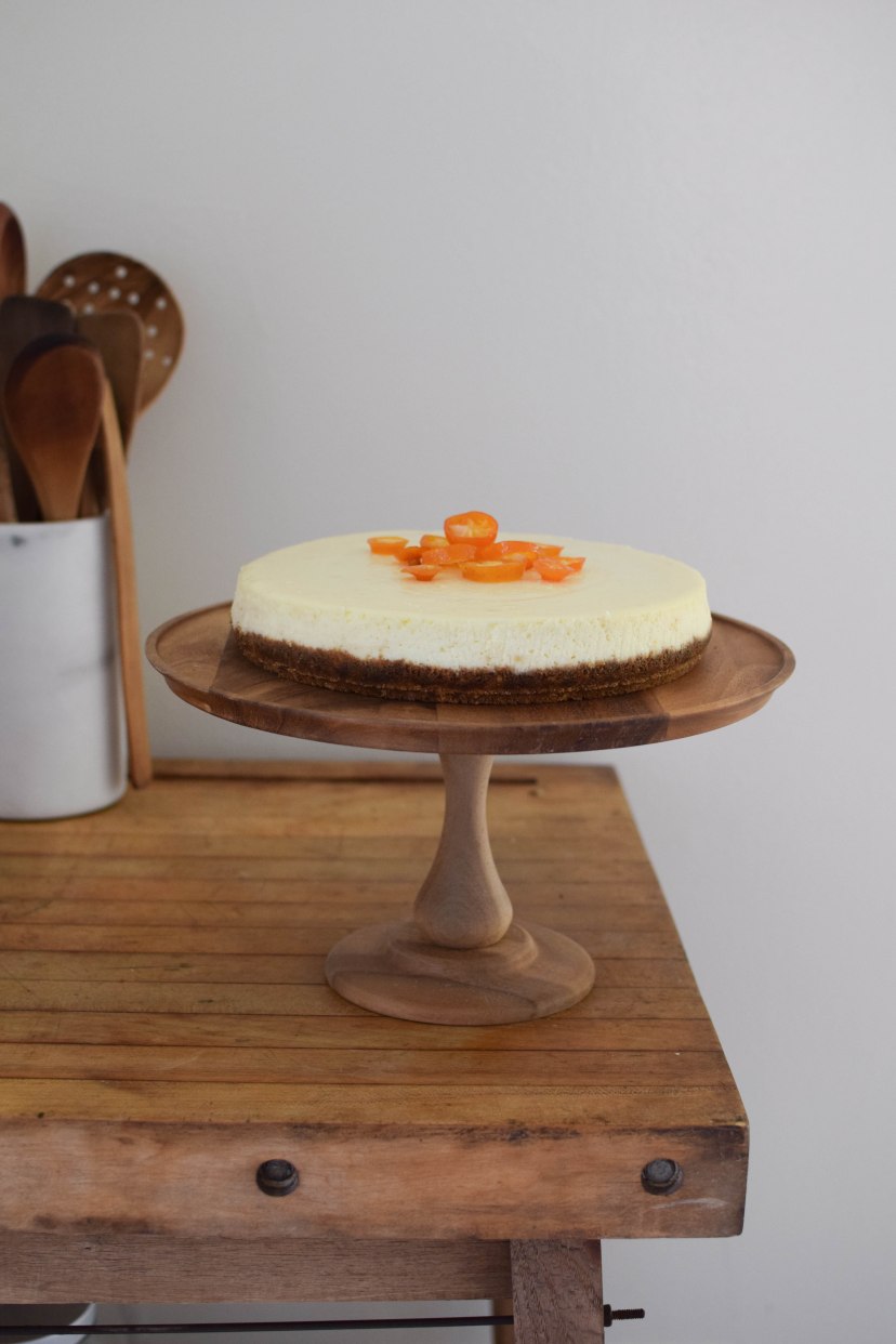 Meyer Lemon Cheesecake with Candied Kumquats | abagofflour.com