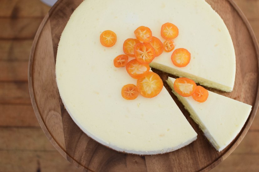 Meyer Lemon Cheesecake with Candied Kumquats | abagofflour.com