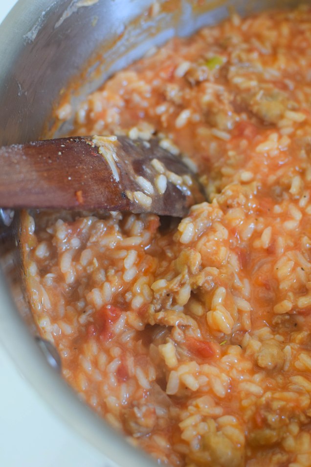 Italian Sausage Risotto with Tomatoes and Spinach | abagofflour.com